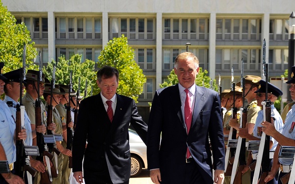 Deputy Secretary William J. Lynn III is welcomed by Secretary of Defense Watt.