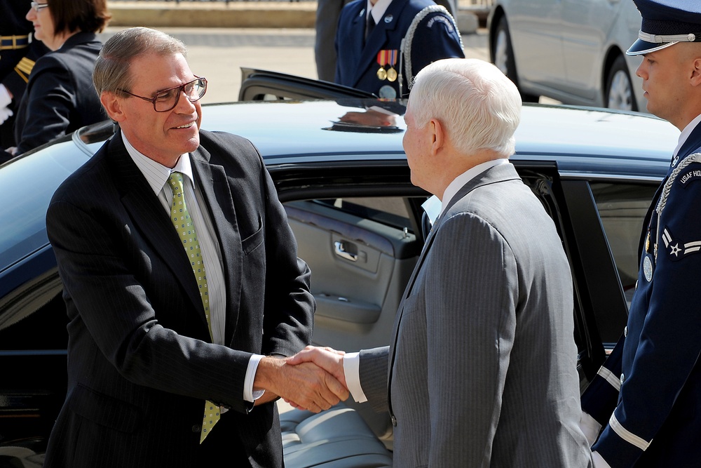 Australian Minister for Defense John Faulkner arrives at the Pentagon.