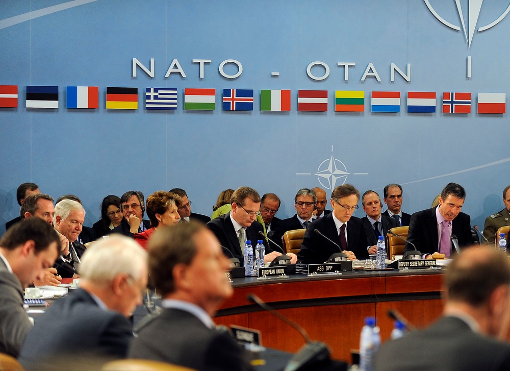 Secretary General of the North Atlantic Treaty Organization Anders Fogh Rasmussen welcomes Defense Ministers to NATO Headquarters.