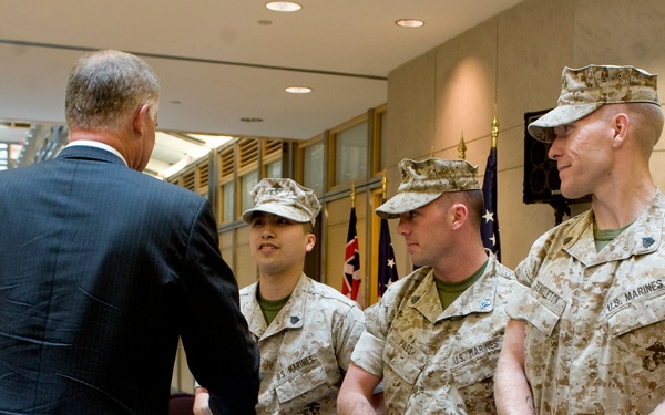 Deputy Secretary Lynn meets with U.S. Marines assigned to the U.S. Embassy.