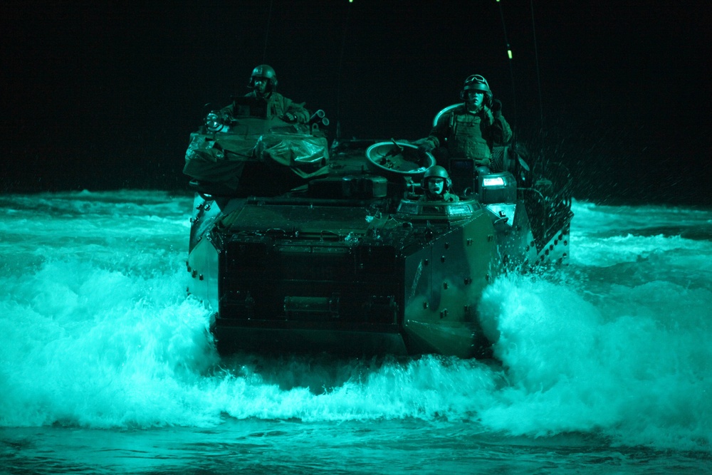 U.S. Marines return to the amphibious transport dock USS New Orleans (LPD 18).