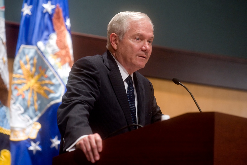 Secretary Gates addresses the audience during an assumption of command ceremony.