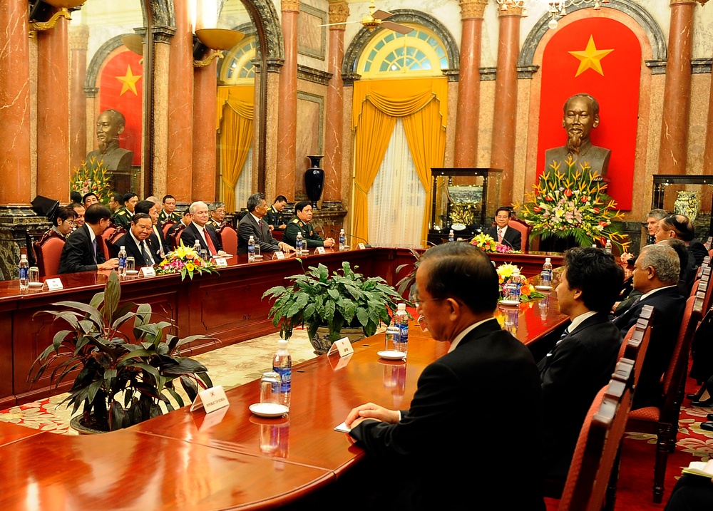 Secretary Gates and other defense ministers meet with Vietnamese President Nguyen Minh Triet.