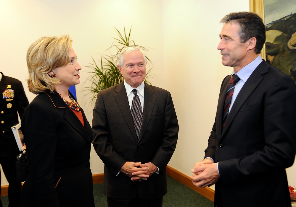 DVIDS - Images - Secretary of State Hilary Clinton, Secretary Gates and NATO  Secretary General Anders Fogh Rasmussen meet together at NATO headquarters.