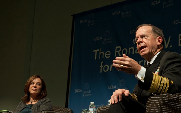 Adm. Mike Mullen, U.S. Navy, answers an audience member's question.