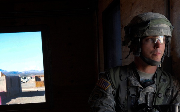 A U.S. Army soldier participates in an exercise at the National Training Center.