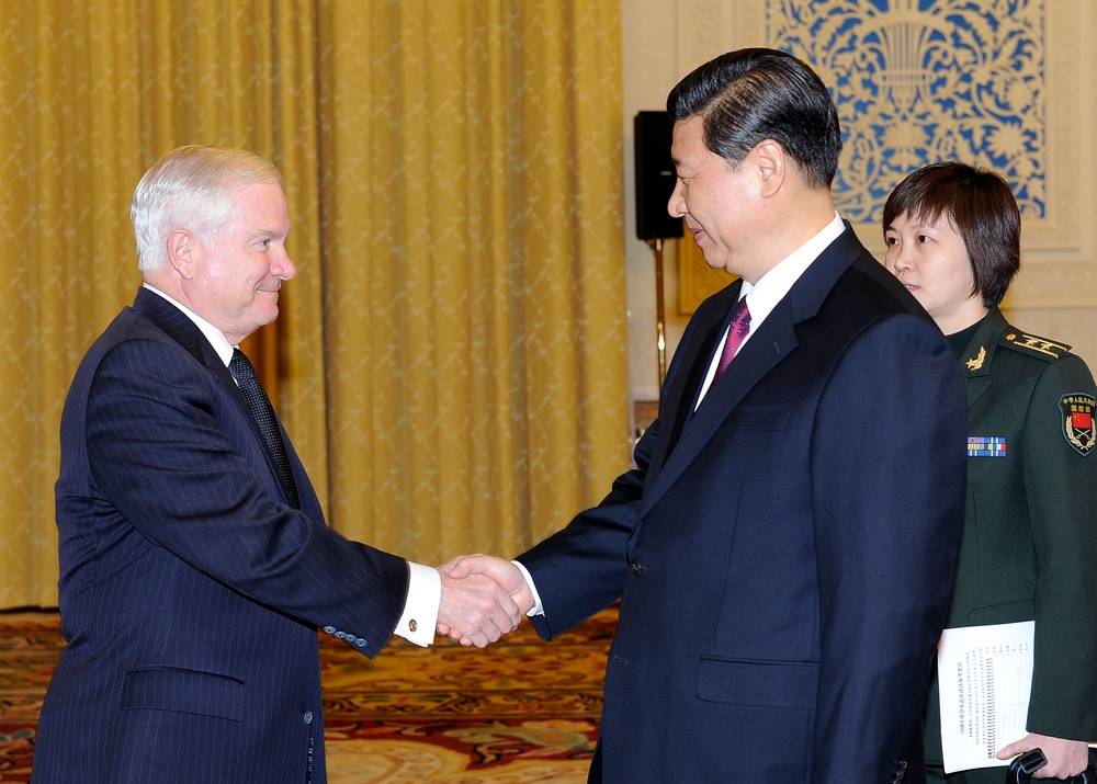 Secretary Gates and Chinese Vice President Xi Jinping meet at the Great Hall.