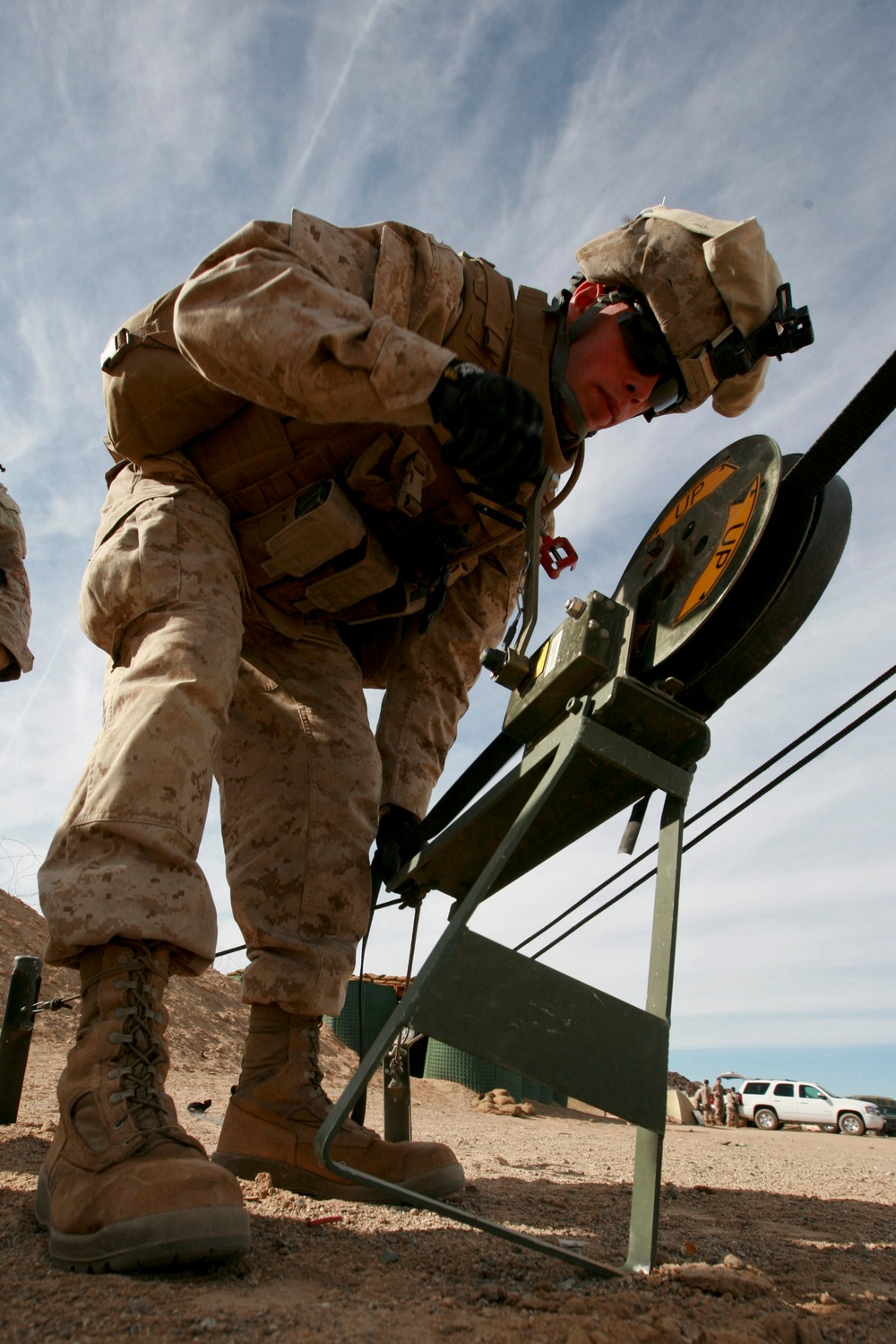 Lance Cpl. Joseph J. Gefhard sets up an antenna during Mojave Viper.