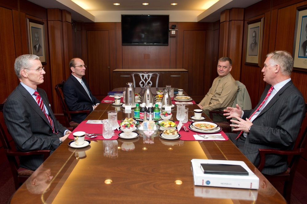 W. Scott Gould, John R. Gingrich, Gen. James E. Cartwright and Deputy Secretary Lynn meet at the Department of Veteran's Affairs.
