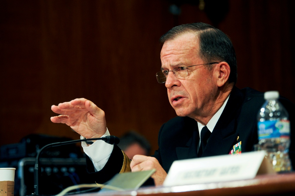Adm. Mike Mullen testifies before the U.S. Senate Appropriations Committee's defense subcommittee.