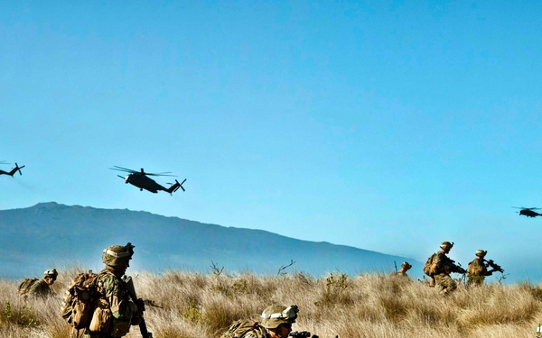 U.S. Marines conduct immediate-action drills after a helicopter insert.