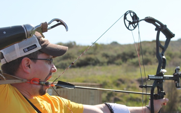 Marine Corps veteran Mark P. OíBrien participates in an archery competition.