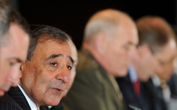 Secretary Panetta engages in bilateral meetings with Mexican Secretary of National Defense Gen. Guillermo Galvan.