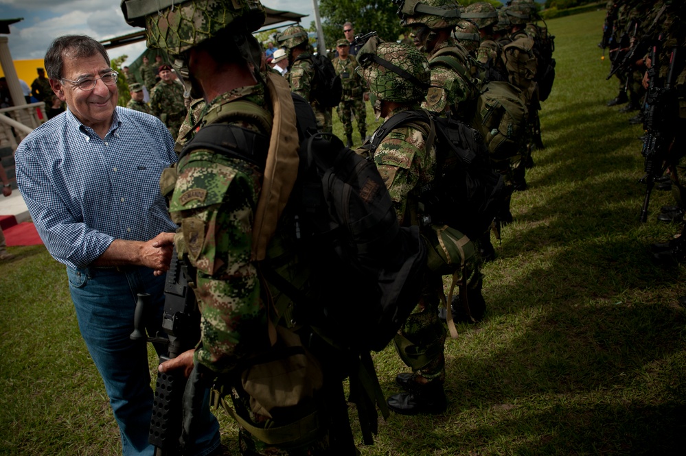 Secretary Panetta greets Colombian Special Forces in Tolemaida,