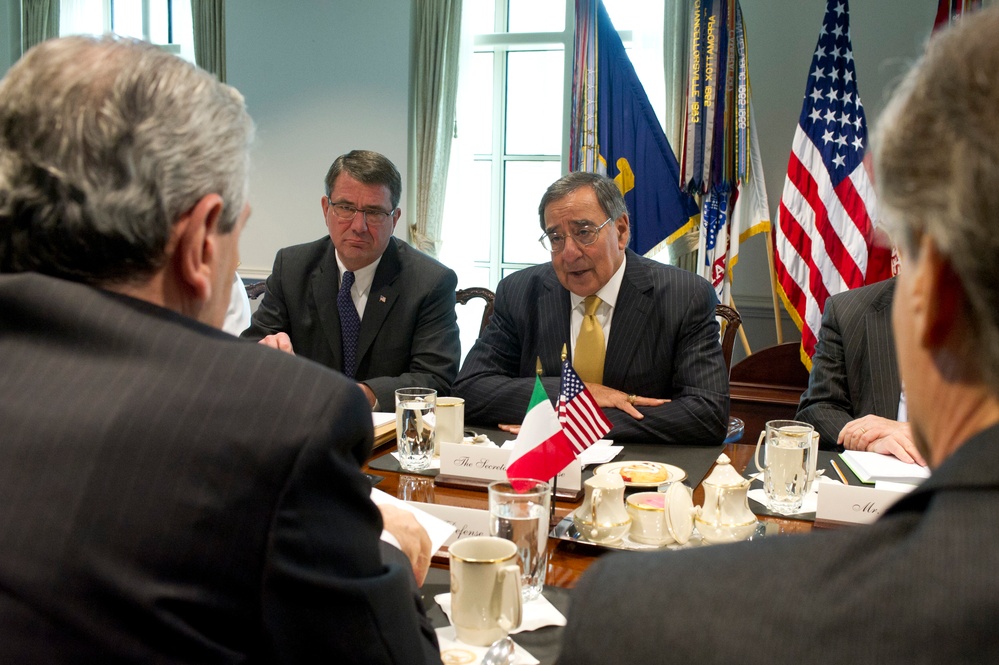 Secretary Panetta and Deputy Secretary Carter meet with the Italian Minister of Defense