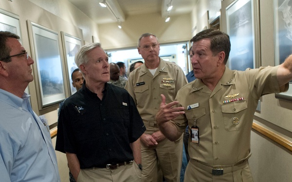 Deputy Secretary Carter and Navy Secretary Maybus are given a tour of the Commander, Naval Air Forces headquarters