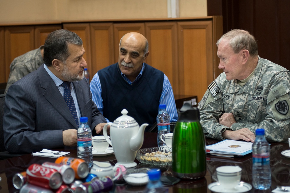 Afghan Minister of Defense Bismillah Khan Mohammadi meets with Gen. Dempsey in Bagram