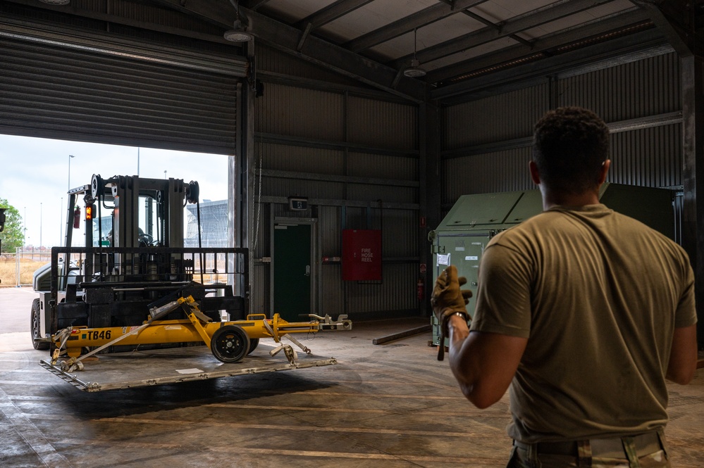 AMC Airmen palletize cargo on a KC-46 during Talisman Sabre 25