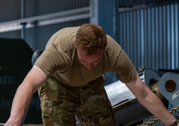 AMC Airmen palletize cargo on a KC-46 during Talisman Sabre 25