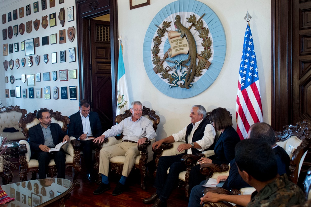 Hagel Meets With Guatemalan President in Guatemala City