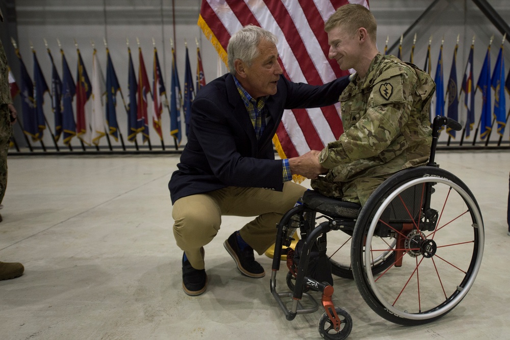 Hagel Greets U.S. Troops in Afghanistan
