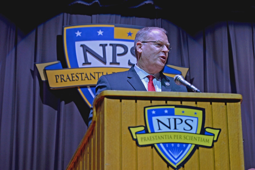 Work Delivers Speech at Navel Postgraduate School