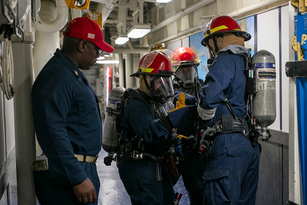 USS Tripoli Conducts A 8010 Drill