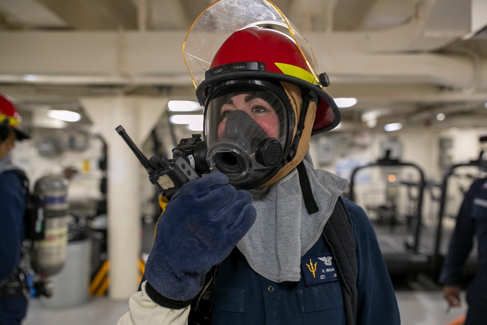 USS Tripoli Conducts A 8010 Drill