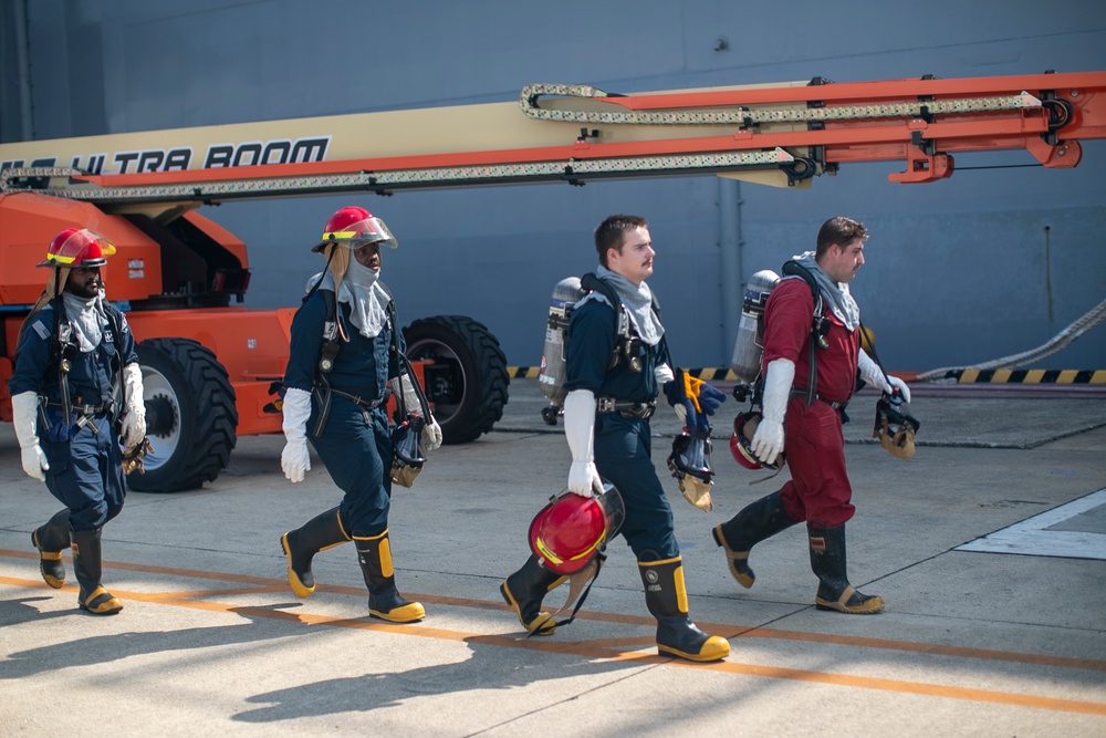 USS Tripoli Conducts an 8010 Fire Drill