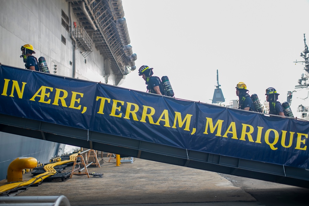 USS Tripoli Conducts an 8010 Fire Drill