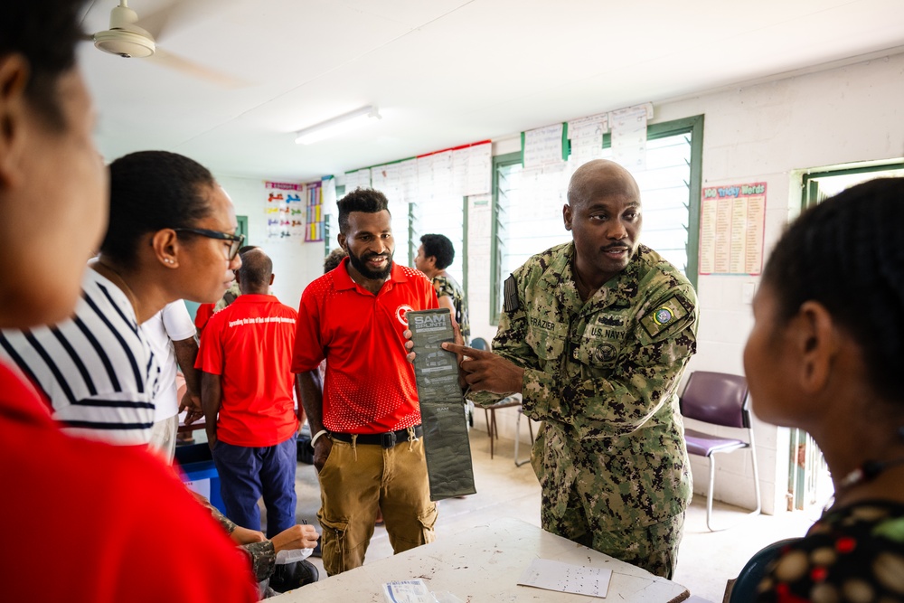 Medical First Responders from Partner Nations Participating in Pacific Partnership 2025 Conduct First Aid Training in Lae, Papua New Guinea, July 2025