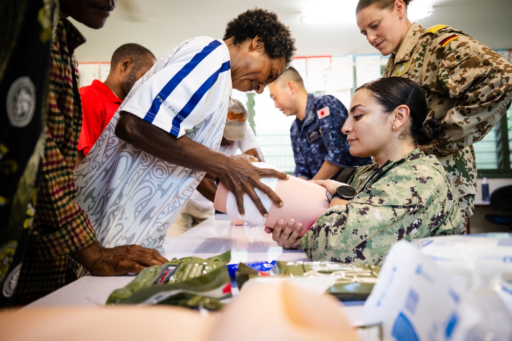 Medical First Responders from Partner Nations Participating in Pacific Partnership 2025 Conduct First Aid Training in Lae, Papua New Guinea, July 2025