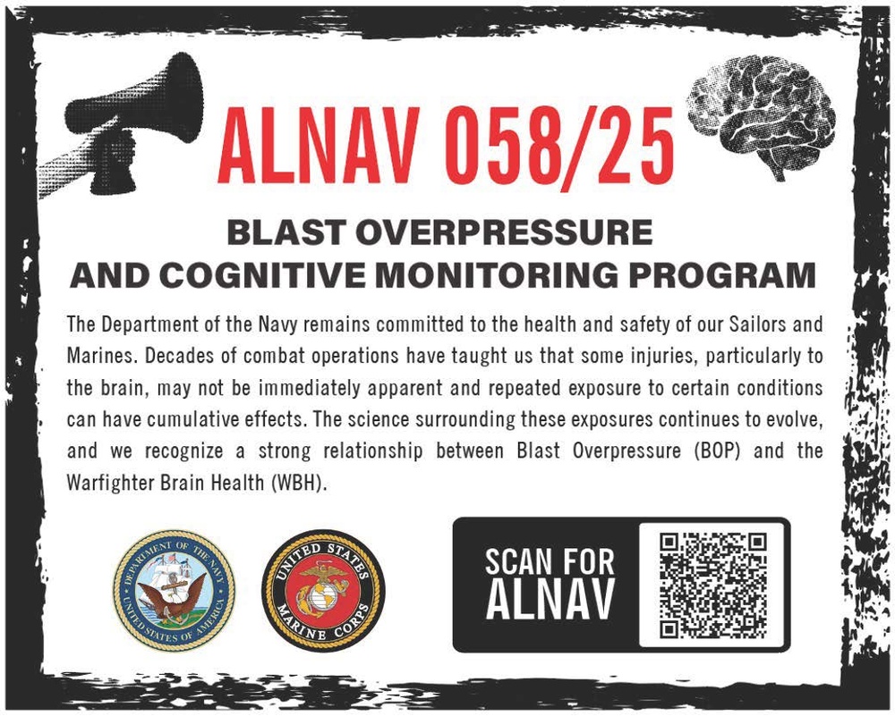 ALNAV 058/25 Blast Overpressure and Cognitive Monitoring Program - Web/Social Media Graphic