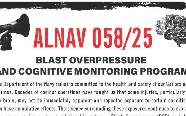 ALNAV 058/25 Blast Overpressure and Cognitive Monitoring Program - Web/Social Media Graphic