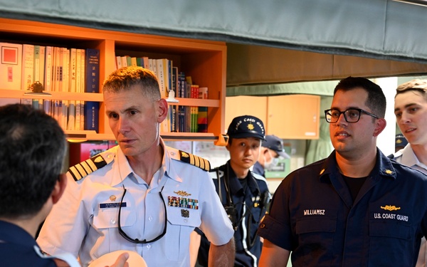 The Legend-Class U.S. Coast Guard Cutter Stratton (WMSL 752) crew tour Japan Coast Guard base during trilateral professional exchange