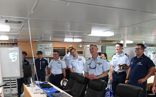 The Legend-Class U.S. Coast Guard Cutter Stratton (WMSL 752) crew tour Japan Coast Guard base during trilateral professional exchange