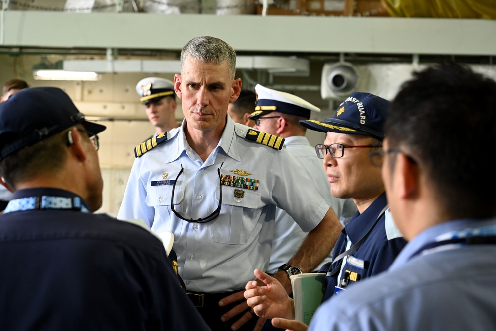The Legend-Class U.S. Coast Guard Cutter Stratton (WMSL 752) crew tour Japan Coast Guard base during trilateral professional exchange