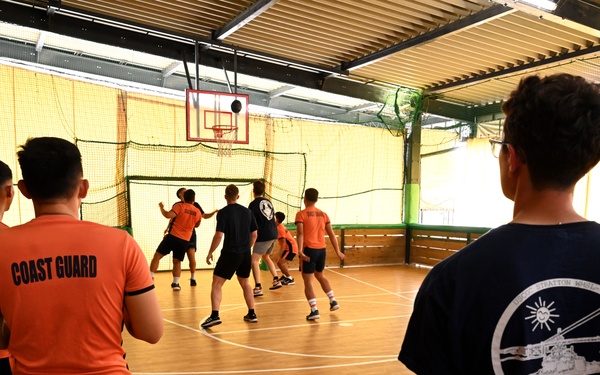 The Legend-class U.S. Coast Guard Cutter Stratton (WMSL 752) crew participates in trilateral engagements with Japan and Philippine Coast Guard members in Kagoshima, Japan