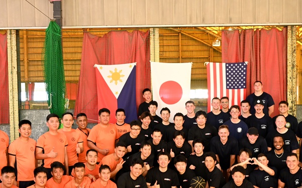 The Legend-class U.S. Coast Guard Cutter Stratton (WMSL 752) crew participates in trilateral engagements with Japan and Philippine Coast Guard members in Kagoshima, Japan