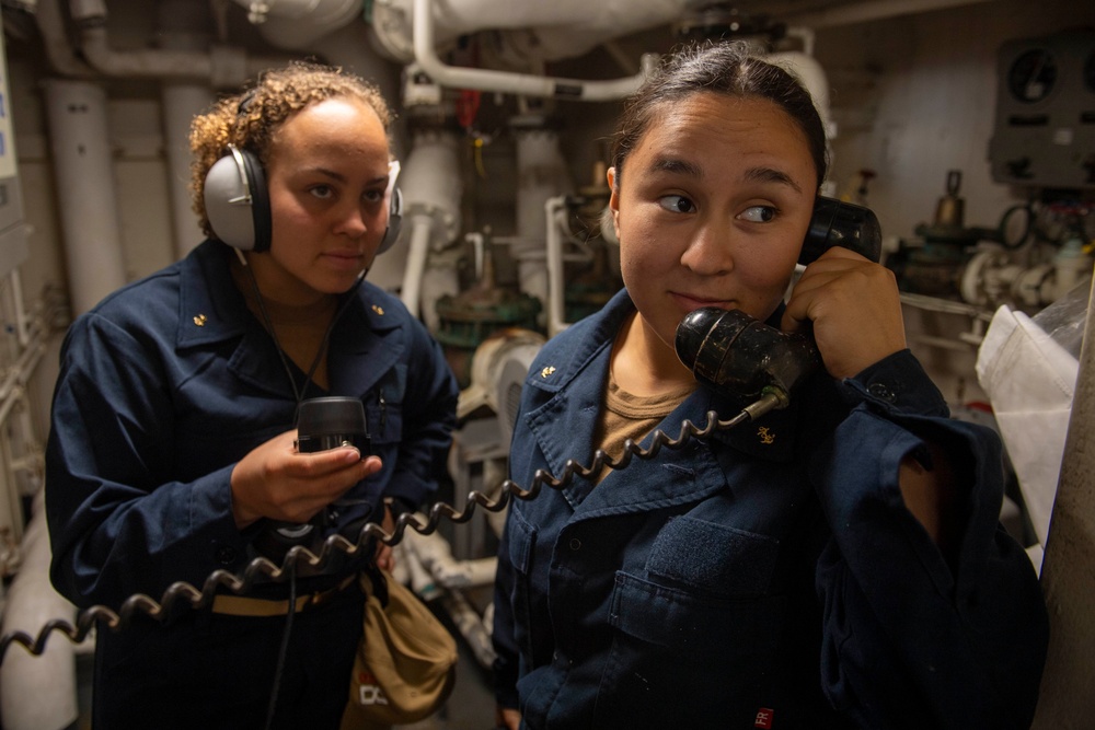 Midshipmen Test Sound Powered Phones Aboard Makin Island