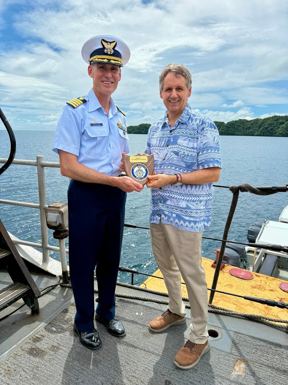 First US Coast Guard national security cutter to moor in the Republic of Palau hosts president of Palau and US ambassador to Palau