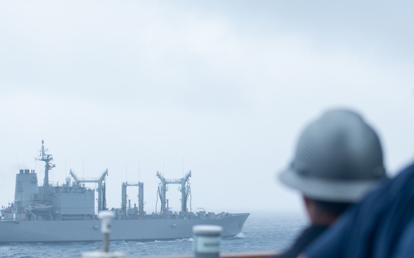 U.S. Coast Guard Cutter (USCGC) Stratton successfully executes fueling at sea evolution with a Japanese oiler during their Indo-Pacific patrol
