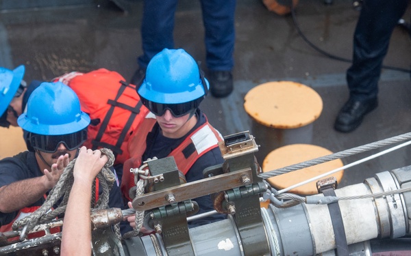 U.S. Coast Guard Cutter (USCGC) Stratton successfully executes fueling at sea evolution with a Japanese oiler during their Indo-Pacific patrol
