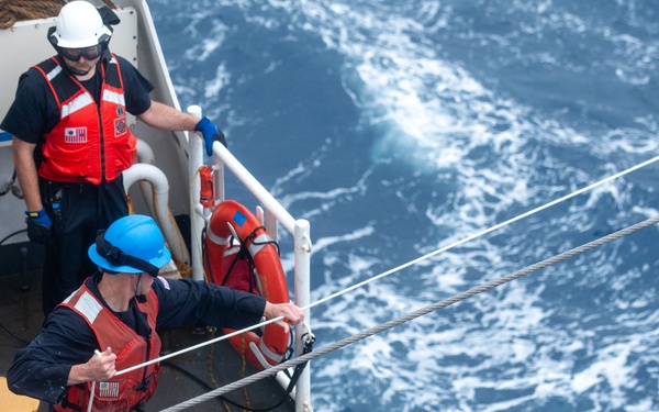 U.S. Coast Guard Cutter (USCGC) Stratton successfully executes fueling at sea evolution with a Japanese oiler during their Indo-Pacific patrol