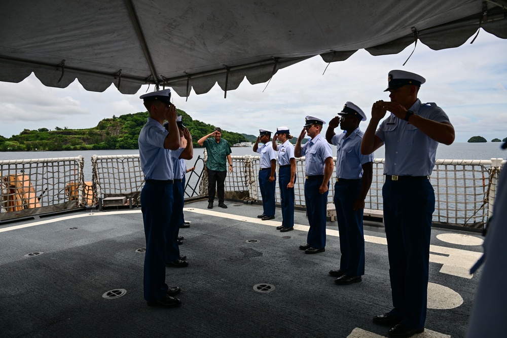 First US Coast Guard national security cutter to moor in the Republic of Palau hosts president of Palau and US ambassador to Palau