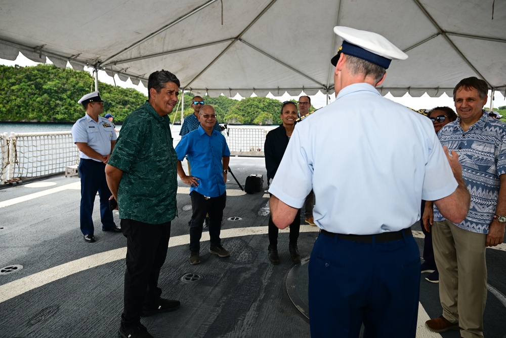 First US Coast Guard national security cutter to moor in the Republic of Palau hosts president of Palau and US ambassador to Palau