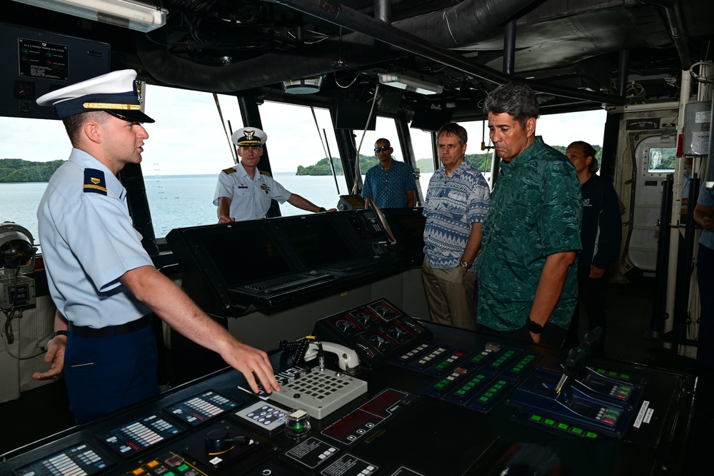 First US Coast Guard national security cutter to moor in the Republic of Palau hosts president of Palau and US ambassador to Palau