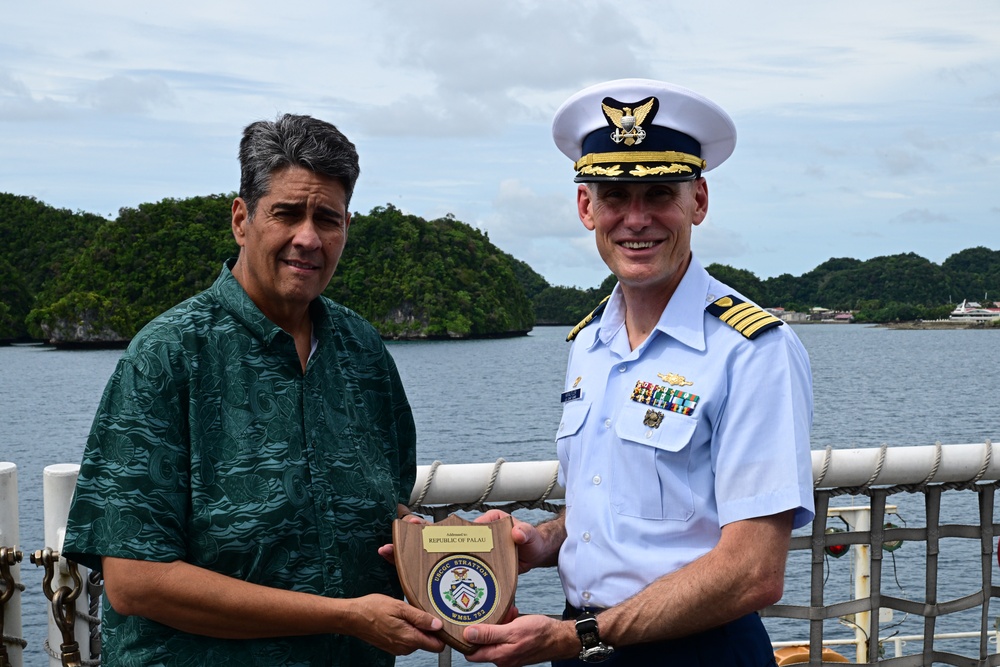 First US Coast Guard national security cutter to moor in the Republic of Palau hosts president of Palau and US ambassador to Palau