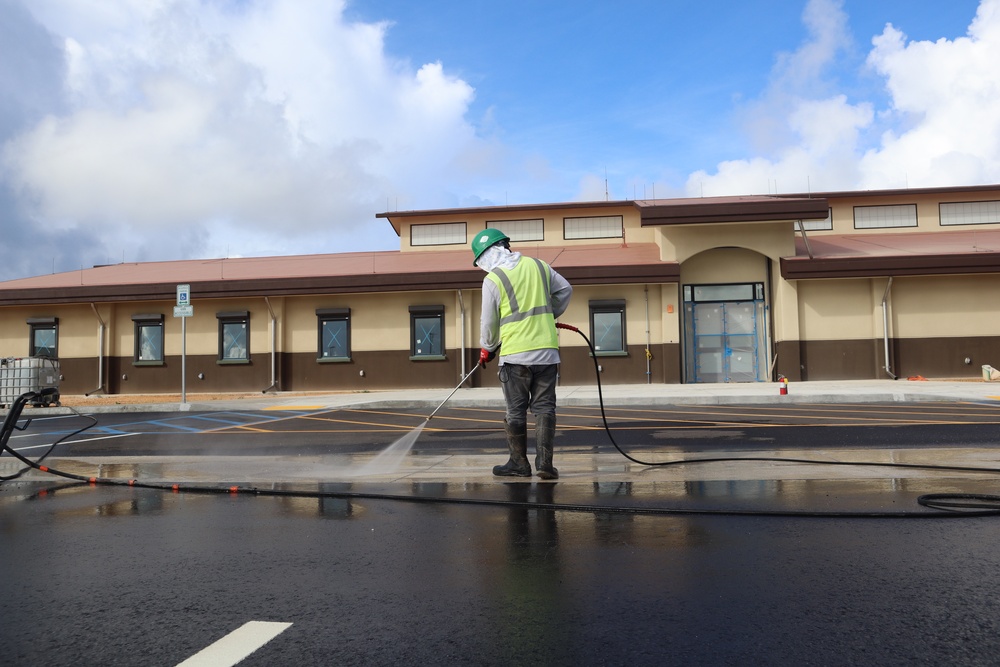 Pressure Washing a New Parking Lot on Camp Blaz