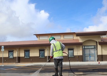 Pressure Washing a New Parking Lot on Camp Blaz